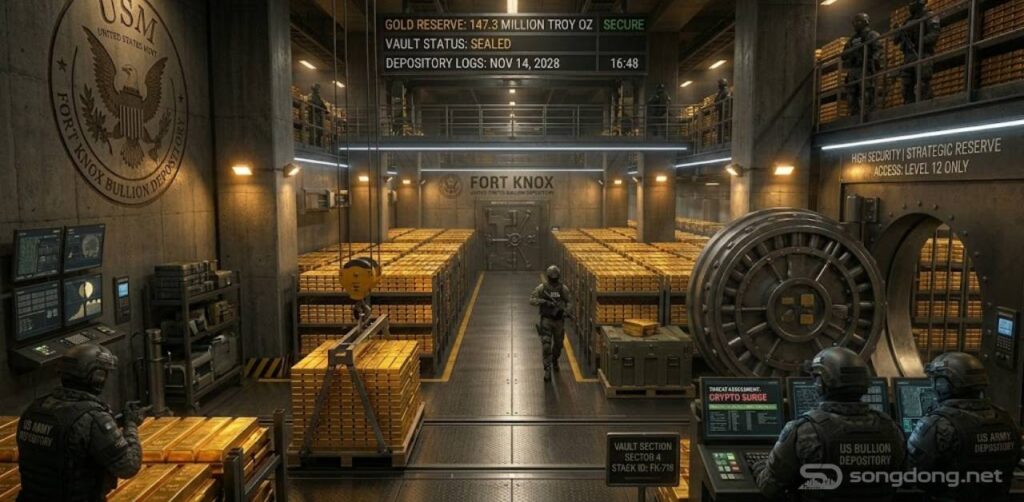 Kho vàng Fort Knox, những cánh cửa thép khổng lồ, những chồng thỏi vàng rực sáng