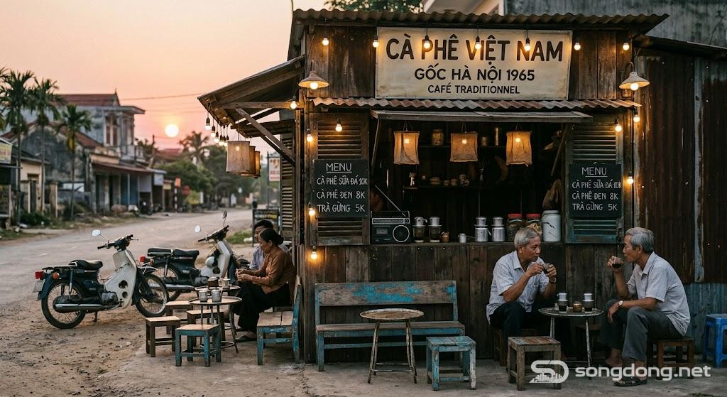 Quán cà phê ven đường cổ điển, hoài cổ, ánh đèn ấm áp