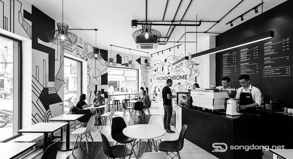 Thiết kế concept đen trắng cho quán cà phê